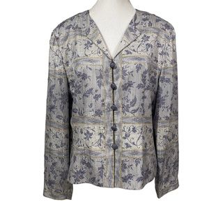Vintage Adrianna Papell Silk Beaded Floral Button Blazer Size 12 Fairy Whimsical